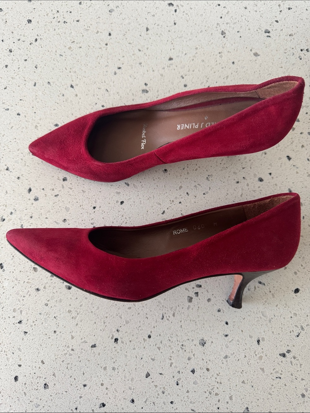 Donald J. Pliner Red Suede Leather Pointed-Toe Kitten Heels Made in Spain Size 6
